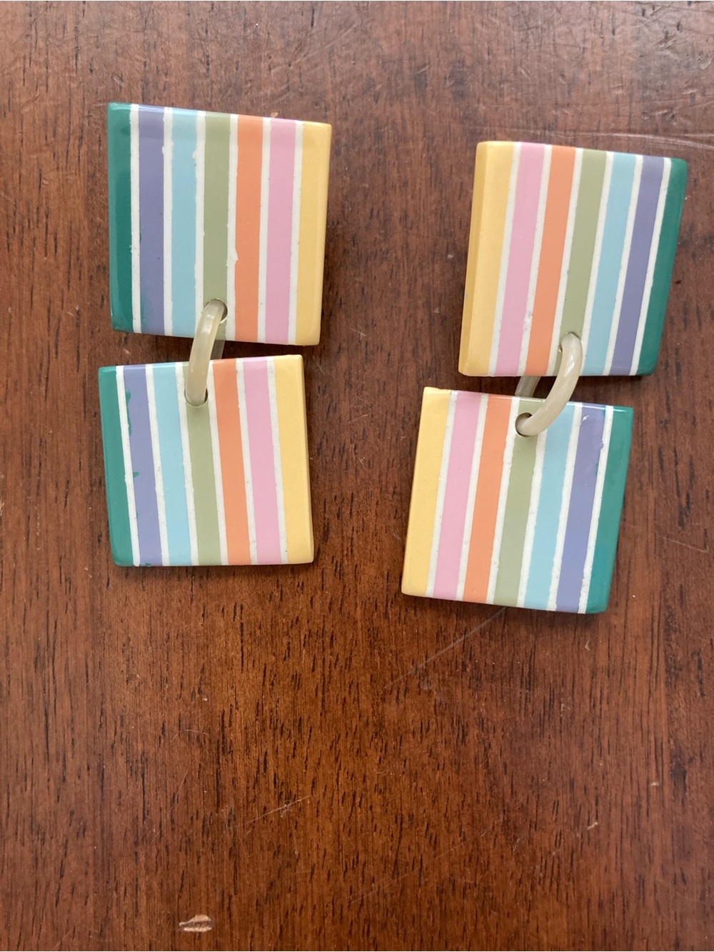 Colorblock Pastel Stripe Square Drop Earrings - Pink, Yellow, Blue